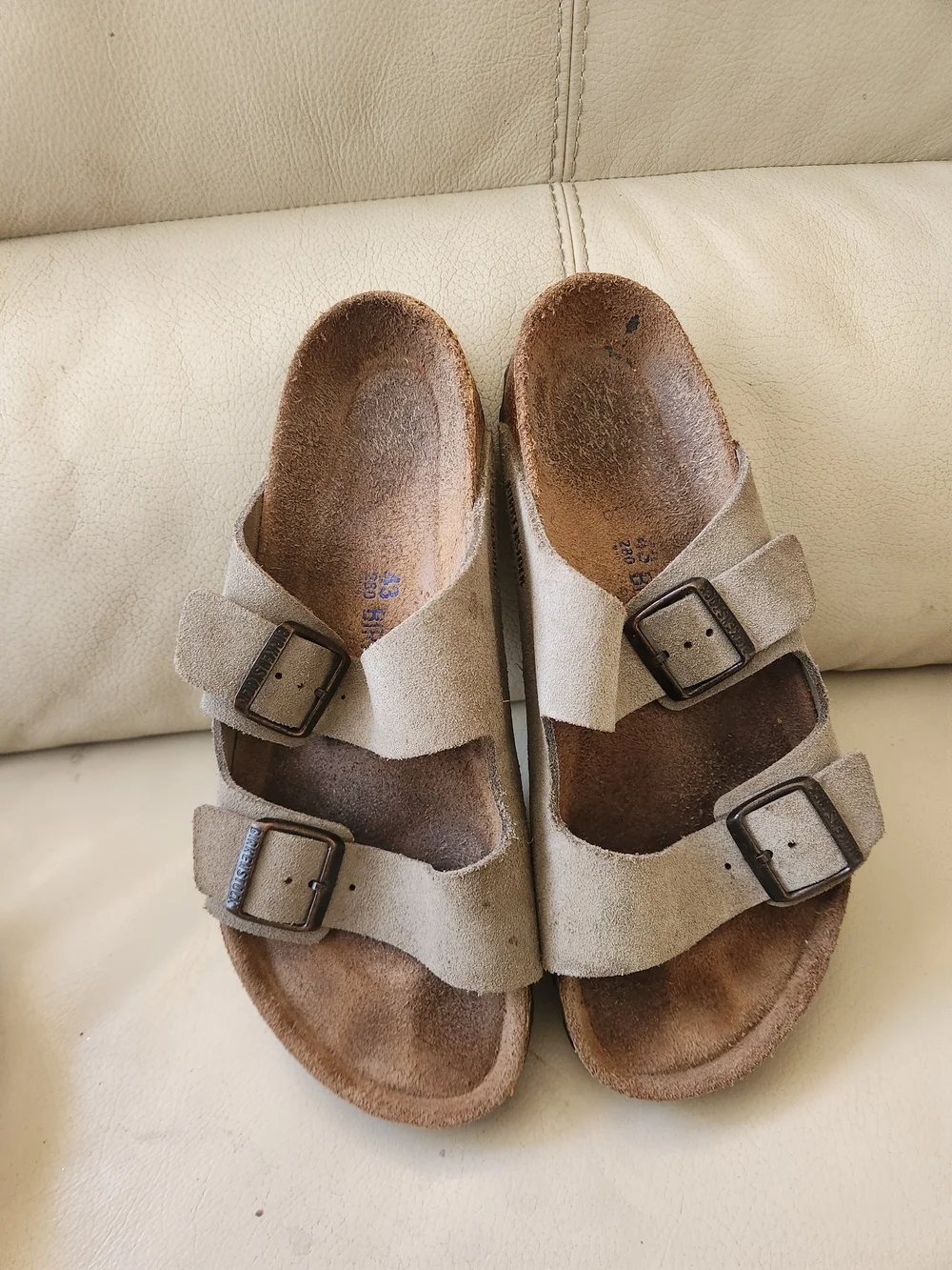 Birkenstock Men's Two-Strap Suede Sandals in Light Taupe